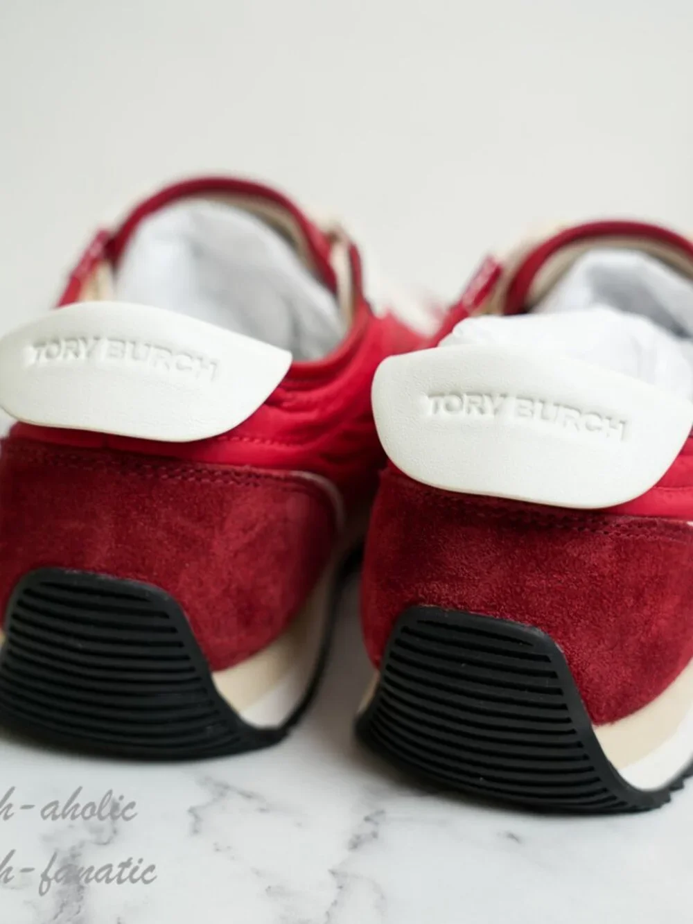 Tory Burch T-Logo Nylon Suede Vintage Sneaker 2.0 in Tory Red / White NIB